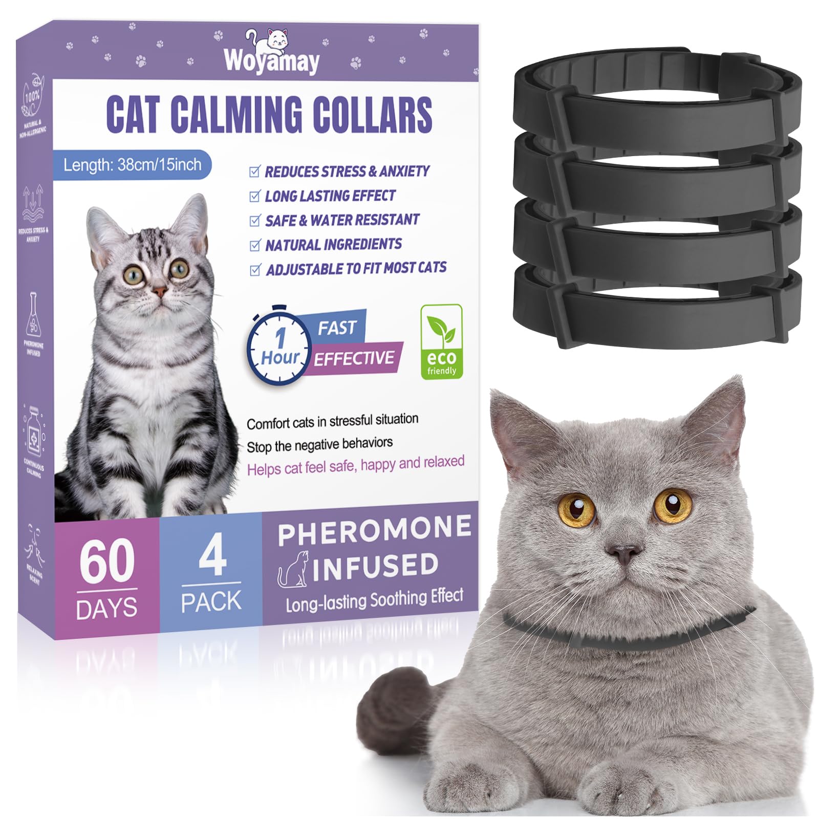 SerenityPaws 4-Pack Adjustable Cat Calming Collars